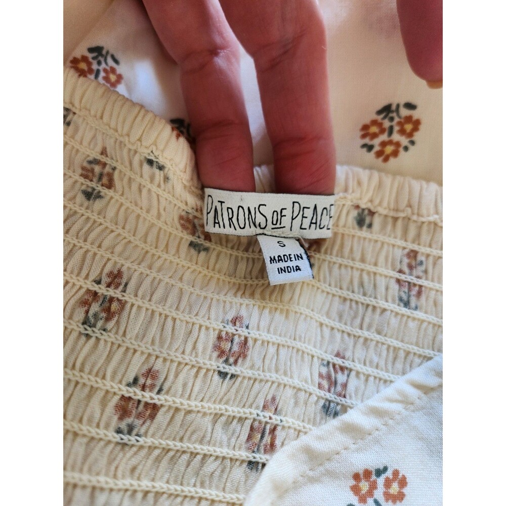 Patrons of Peace Cream Floral Boho Cottagecore Basque Waist Dress Women's Small - Picture 2 of 8